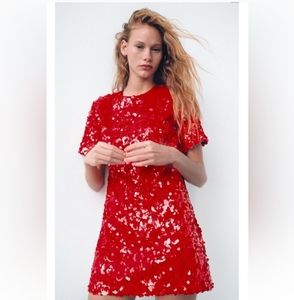 New Zara Red Sequin Mini Dress Size XS
